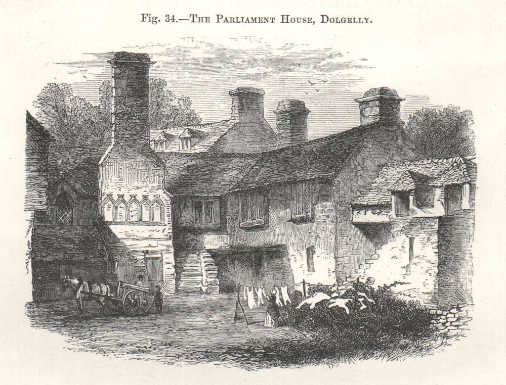 The Parliament House, Dolgelly. Dolgellau. Wales 1885 old antique print